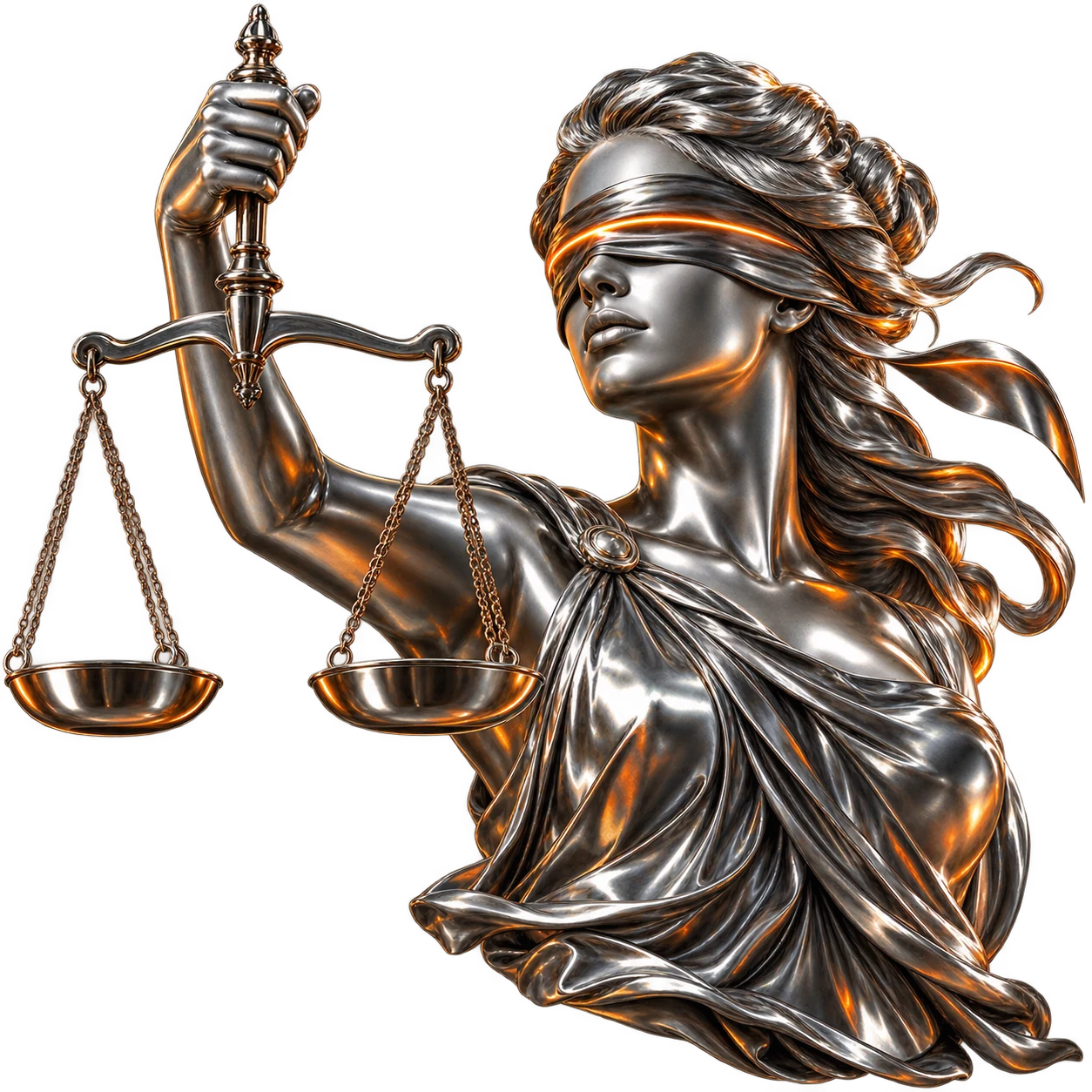 LawForThai’s chrome Lady Justice figure holding scales