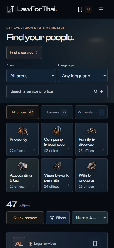 Saved LawForThai browse interface at a phone viewport, captured 4 October 2026