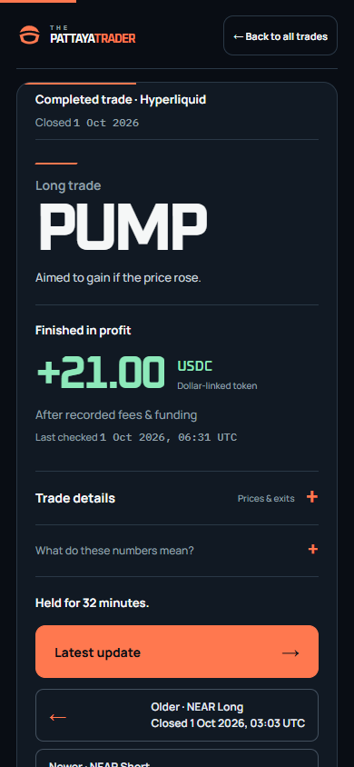 Saved ThePattayaTrader completed PUMP trade at a phone viewport, captured 3 October 2026